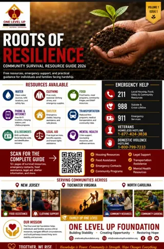 Roots of Resilience one-page promotional flyer — One Level Up Foundation